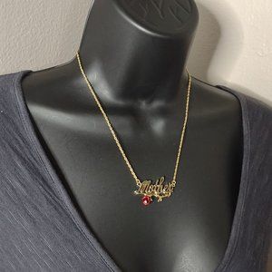 Gold Tone With Red Flower Mother Necklace 18 Inches Long